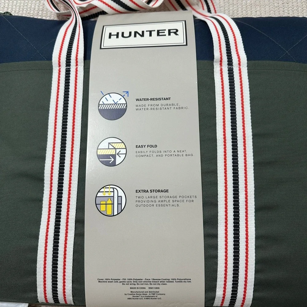 Hunter Outdoor Blanket Water-Resistant Picnic Mat Olive Navy Tote 60x70 NEW